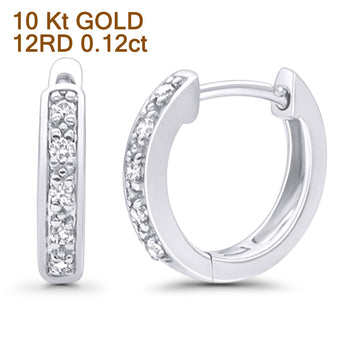 Solid 10K White Gold 12.7mm Round Half Eternity Diamond Hoop Earrings Wholesale